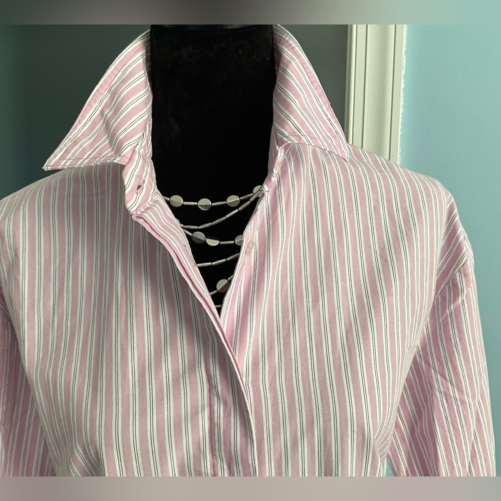 ZARA Top Cotton Oversized Striped Button-Up Shirt Button Spring Shirt